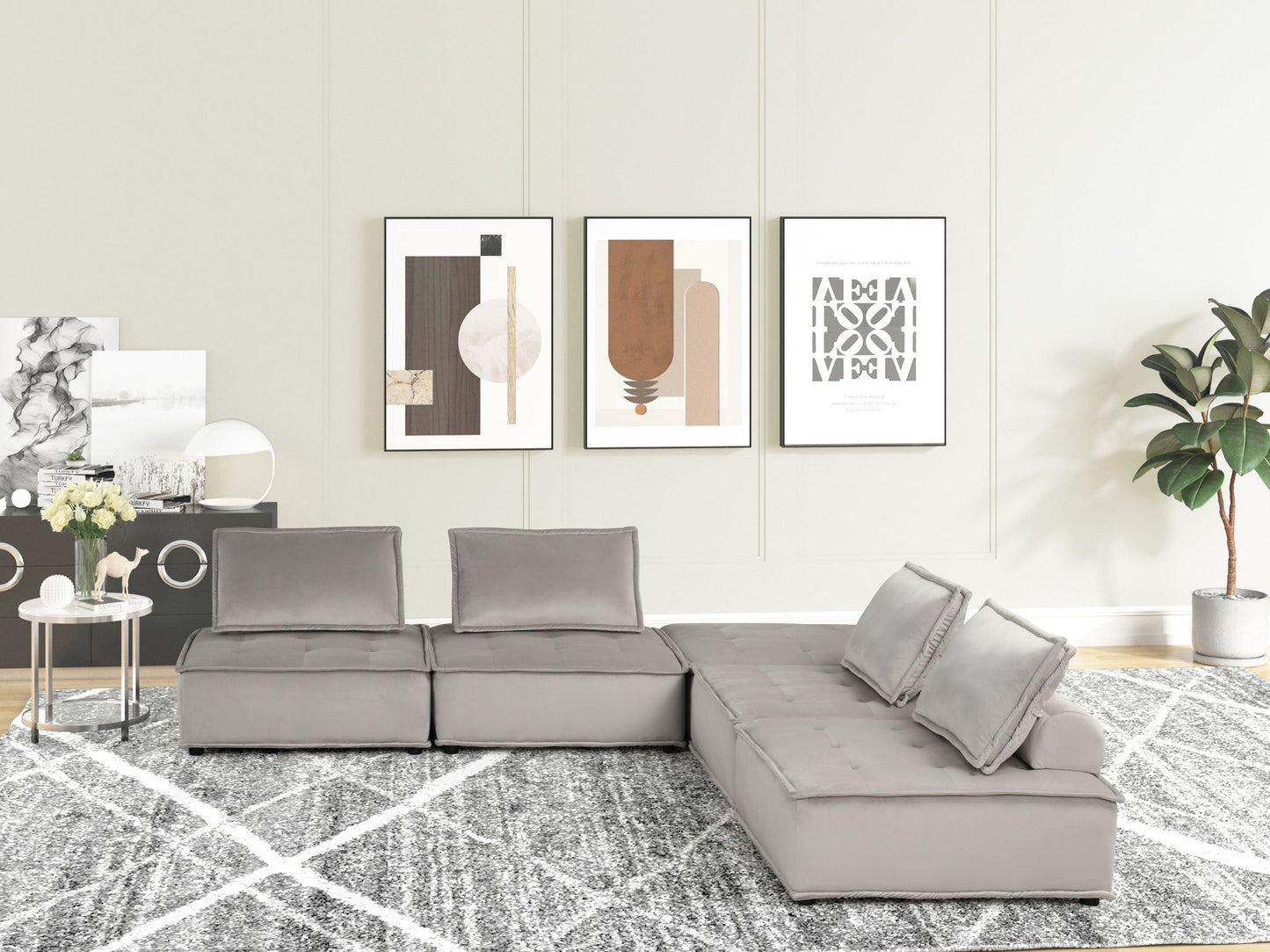 Anna Stylish Sectional Sofa Ottoman gray stationary sectional with ottoman HouseOfZazla on Tampa Home & Garden Store
