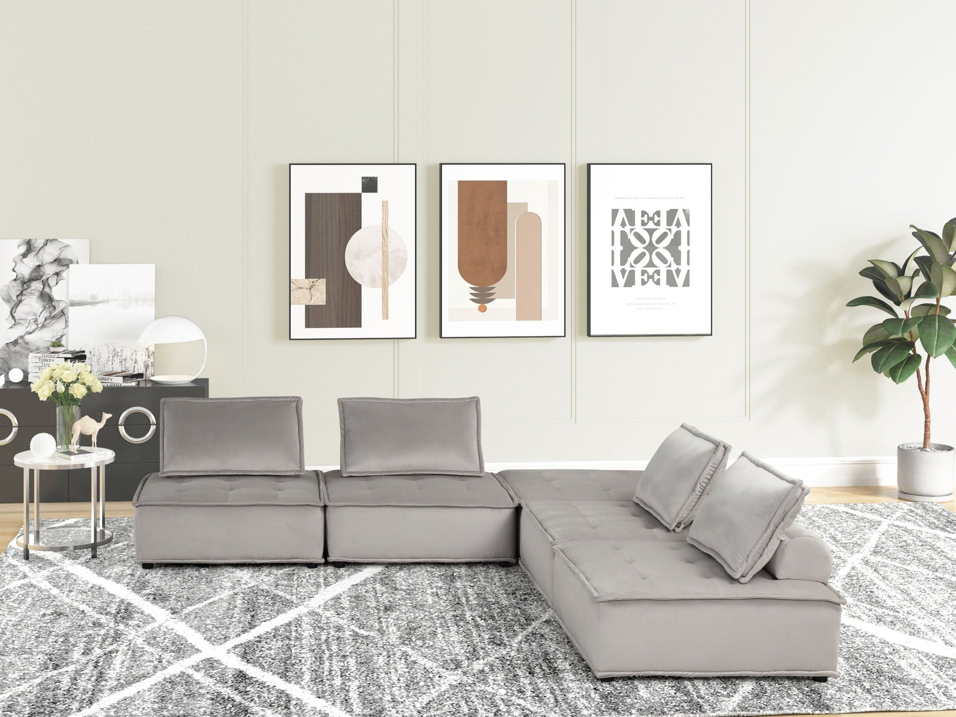 Anna Stylish Sectional Sofa Ottoman gray stationary sectional with ottoman HouseOfZazla on Tampa Home & Garden Store