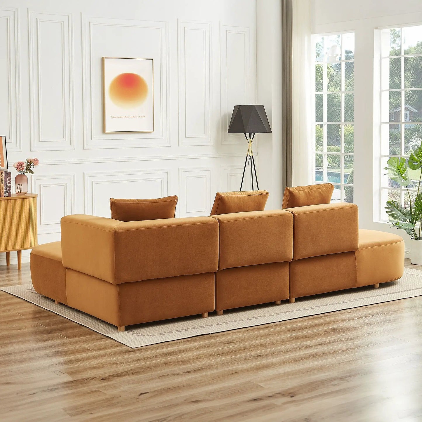Orby Stylish Sectional Sofa tan leather stationary sectional Unique Piece Furniture on Tampa Home & Garden Store