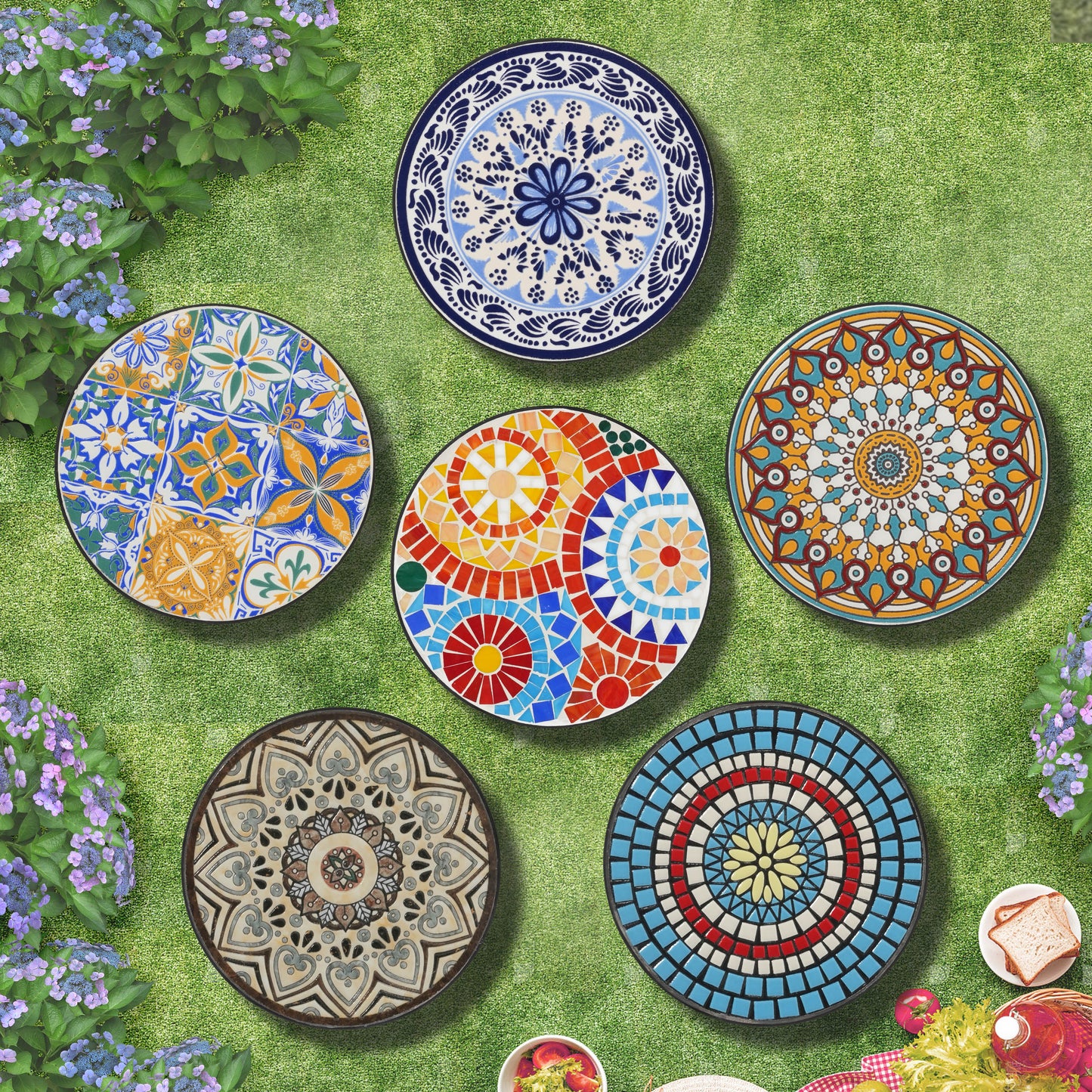 Colorful and Floral Ceramic Outdoor Side Table