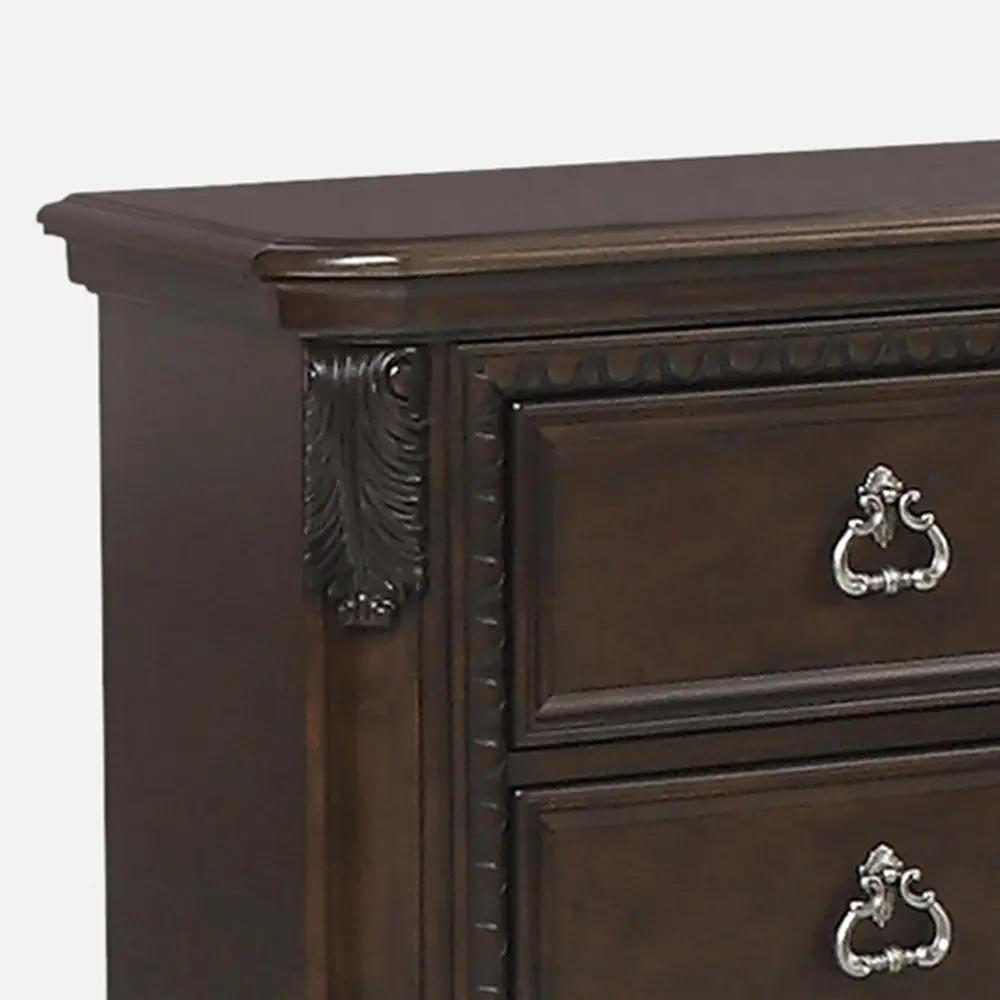 2 Drawer Nightstand Mahogany from Unique Piece Furniture with carved trim and two silver pulls on Tampa Home & Garden Store