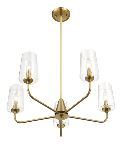 Dazzle Five Lights Chandelier satin brass with seeded glass shades, five-light HouseOfZazla on Tampa Home & Garden Store