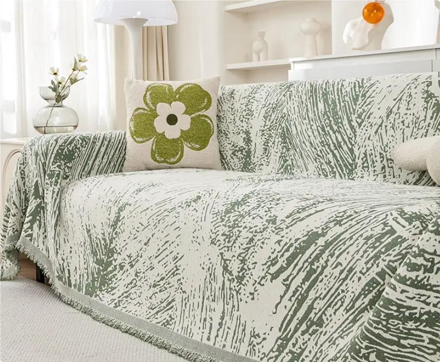 Sofa slipcover Simple Fashion Non-slip Durable by FLIPSTYLEZLLC in green abstract pattern with fringe on Tampa Home & Garden Store