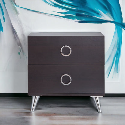 Elms espresso accent table by HouseOfZazla, two-drawer nightstand with silver ring pulls on Tampa Home & Garden Store
