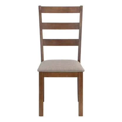 Dining chair, side, ladder-back with beige upholstered seat and warm brown wood frame set of 2 on Tampa Home & Garden Store