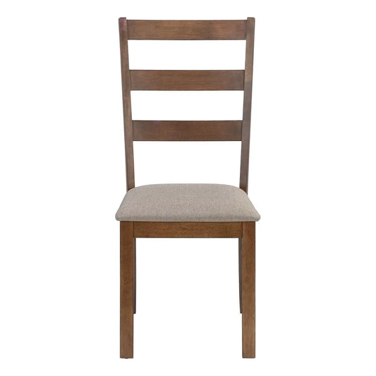 Dining chair, side, ladder-back with beige upholstered seat and warm brown wood frame set of 2 on Tampa Home & Garden Store