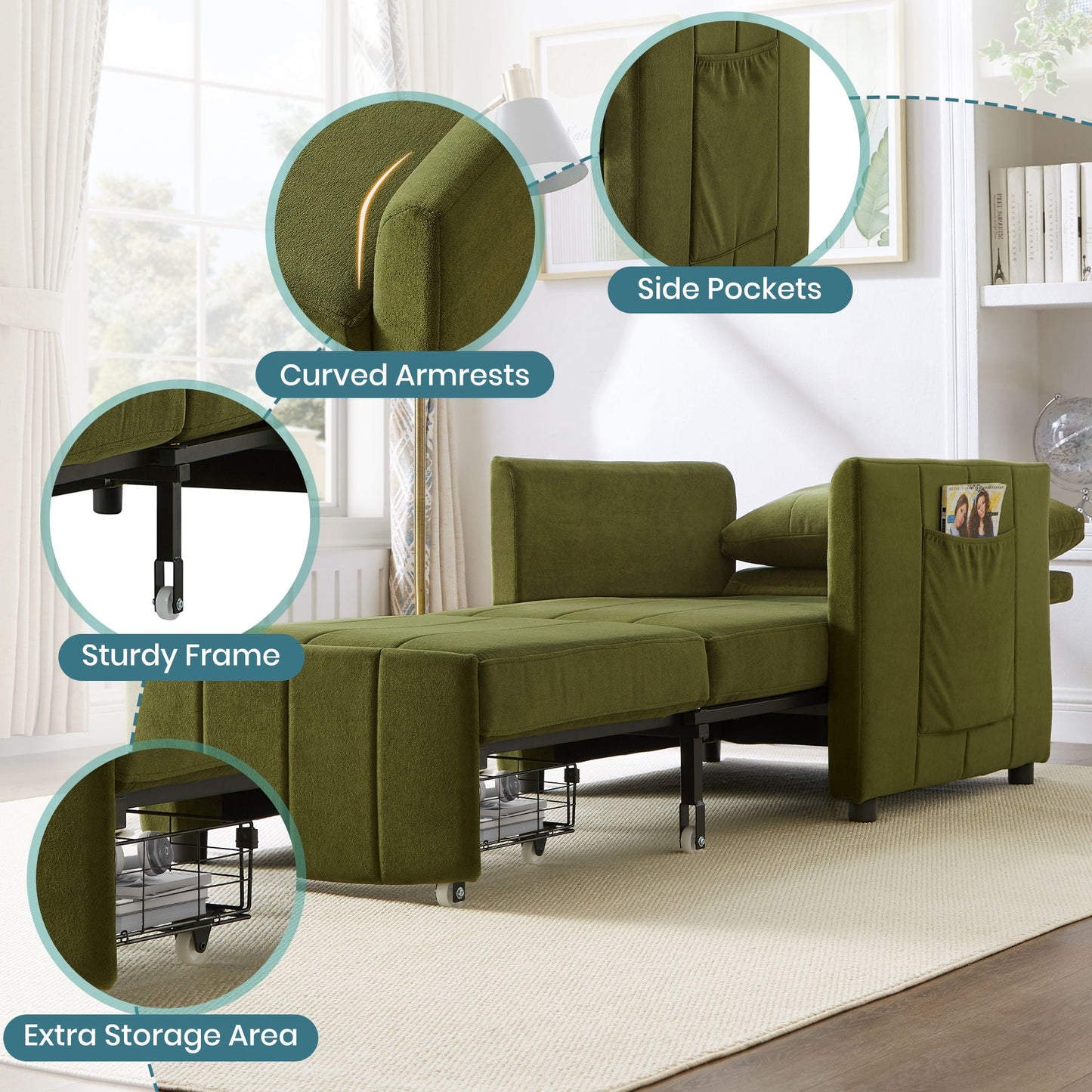 Convertible Sleeper Sofa and Storage Pockets
