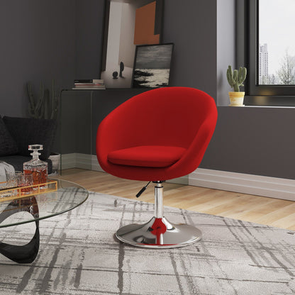Upholstered Swivel Lounge Chair with Adjustable Height - Red, chrome pedestal base in a modern living room on Tampa Home & Garden Store