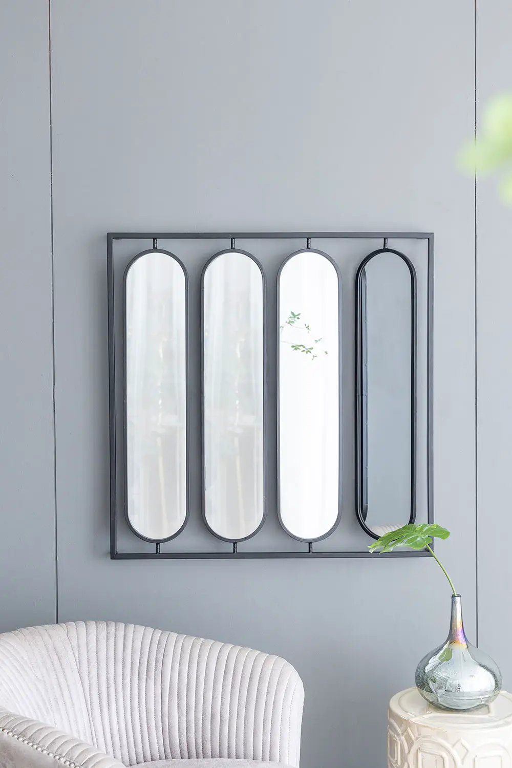 Wall mirror four vertical oval mirrors in square black metal frame Unique Piece Furniture on Tampa Home & Garden Store