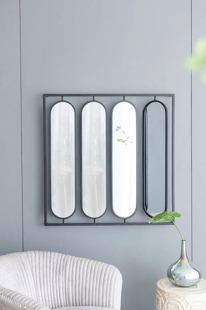 Wall mirror four vertical oval mirrors in square black metal frame Unique Piece Furniture on Tampa Home & Garden Store