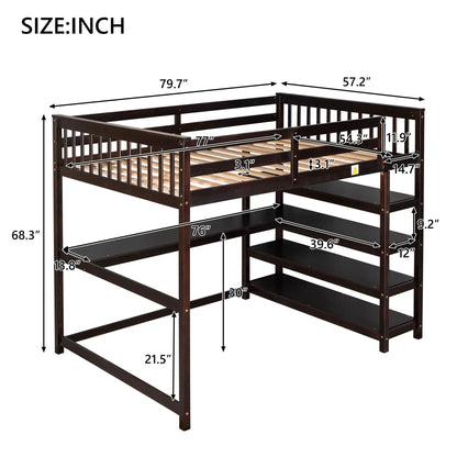 Loft Bed with Storage Shelves and Under Bed Desk