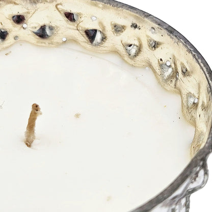 Beige ceramic plate with a textured silver rim and rustic glaze marks on Tampa Home & Garden Store