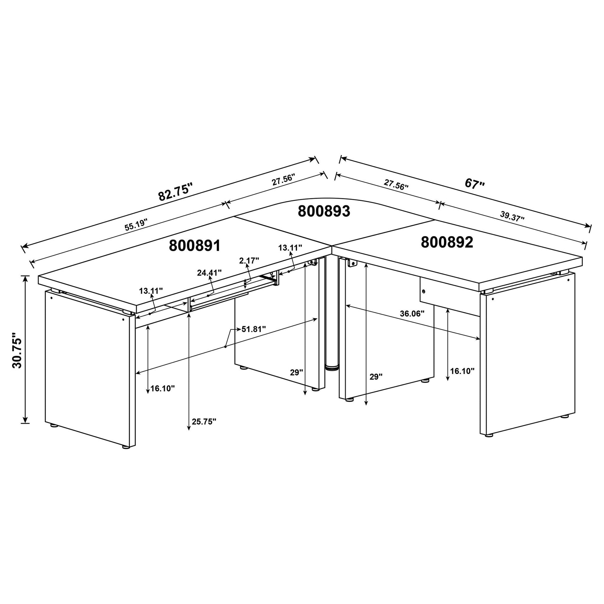 Ulloa L-shaped office desk cappuccino with slide-out keyboard tray and storage drawers on Tampa Home & Garden Store