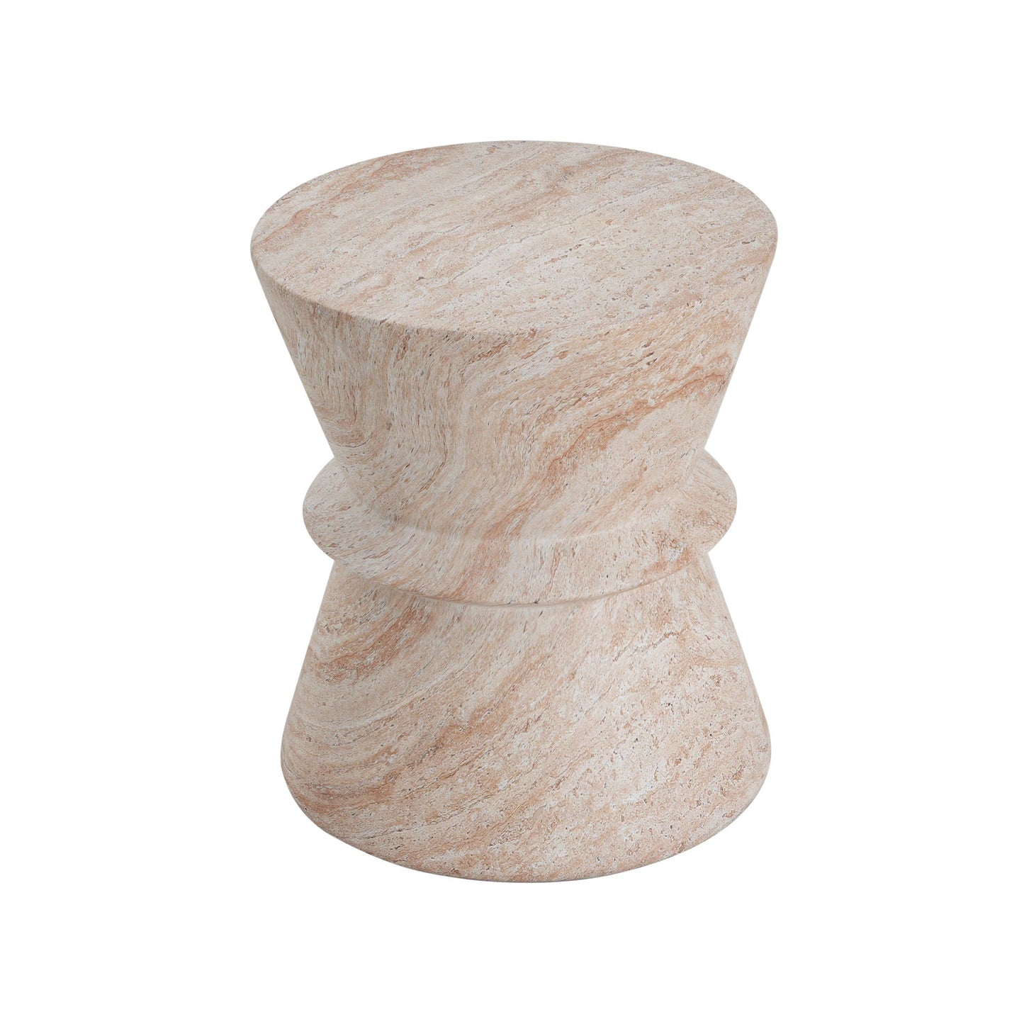 Outdoor beige travertine round top side table by HouseOfZazla with sculpted pedestal base on Tampa Home & Garden Store