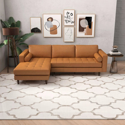 Anthony corner sectional sofa in caramel leather with left chaise and tufted cushions on Tampa Home & Garden Store