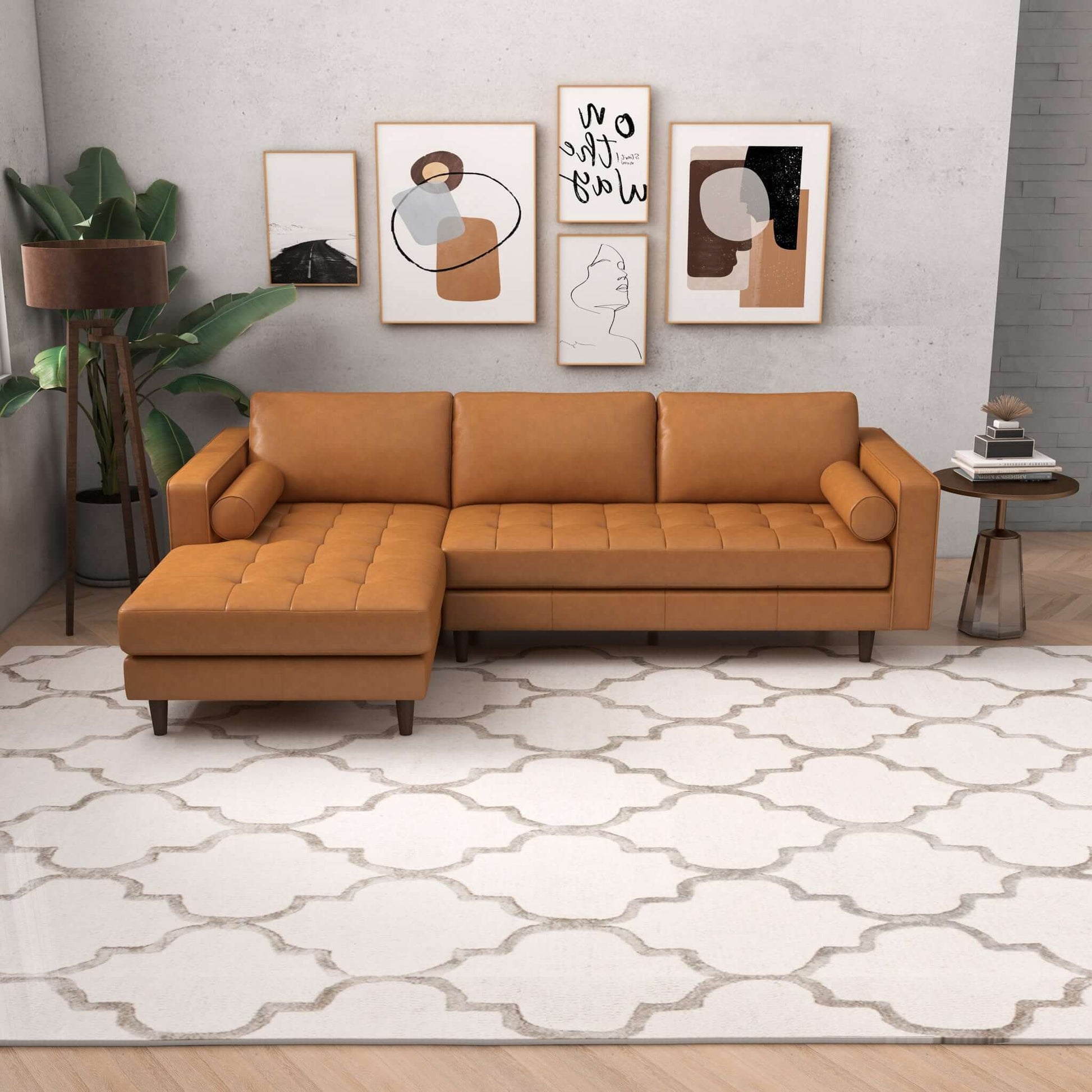 Anthony corner sectional sofa by HouseOfZazla in caramel brown leather with chaise on Tampa Home & Garden Store