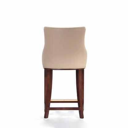 Shubert Counter Stool beige leather seat, dark wood legs, counter height 24-27 in HouseOfZazla on Tampa Home & Garden Store