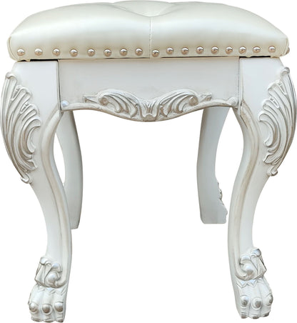 Bone white vanity stool with foam-padded PU leather seat and carved legs HouseOfZazla on Tampa Home & Garden Store