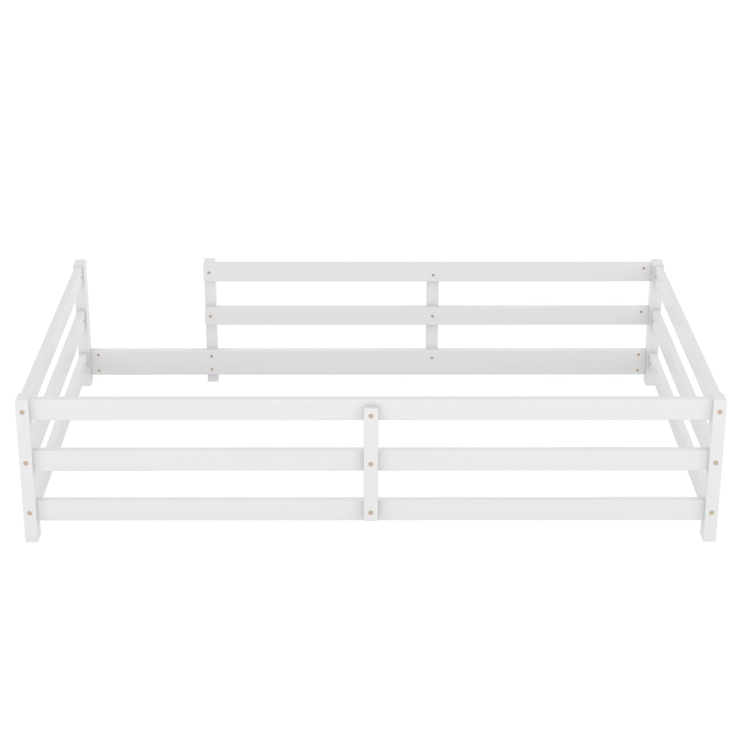 Twin size Montessori floor bed with fence in white by HouseOfZazla panel bed frame on Tampa Home & Garden Store