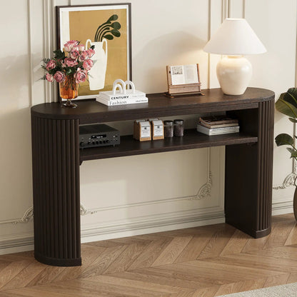 Console Table With Fluted Legs and Open Shelf