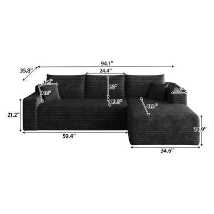 HouseOfZazla 95-inch Cloud Sectional Sofa in dark charcoal fabric with chaise on Tampa Home & Garden Store