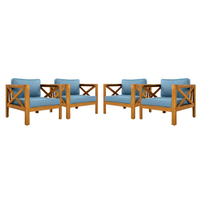 Four Outdoor Acacia Wood Club and Patio Chairs