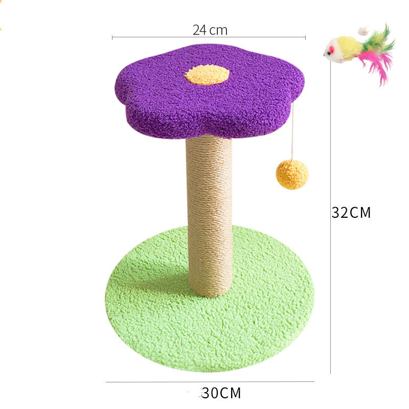 Sell My Stuff cat scratching post with purple flower top, beige sisal post, lime base on Tampa Home & Garden Store