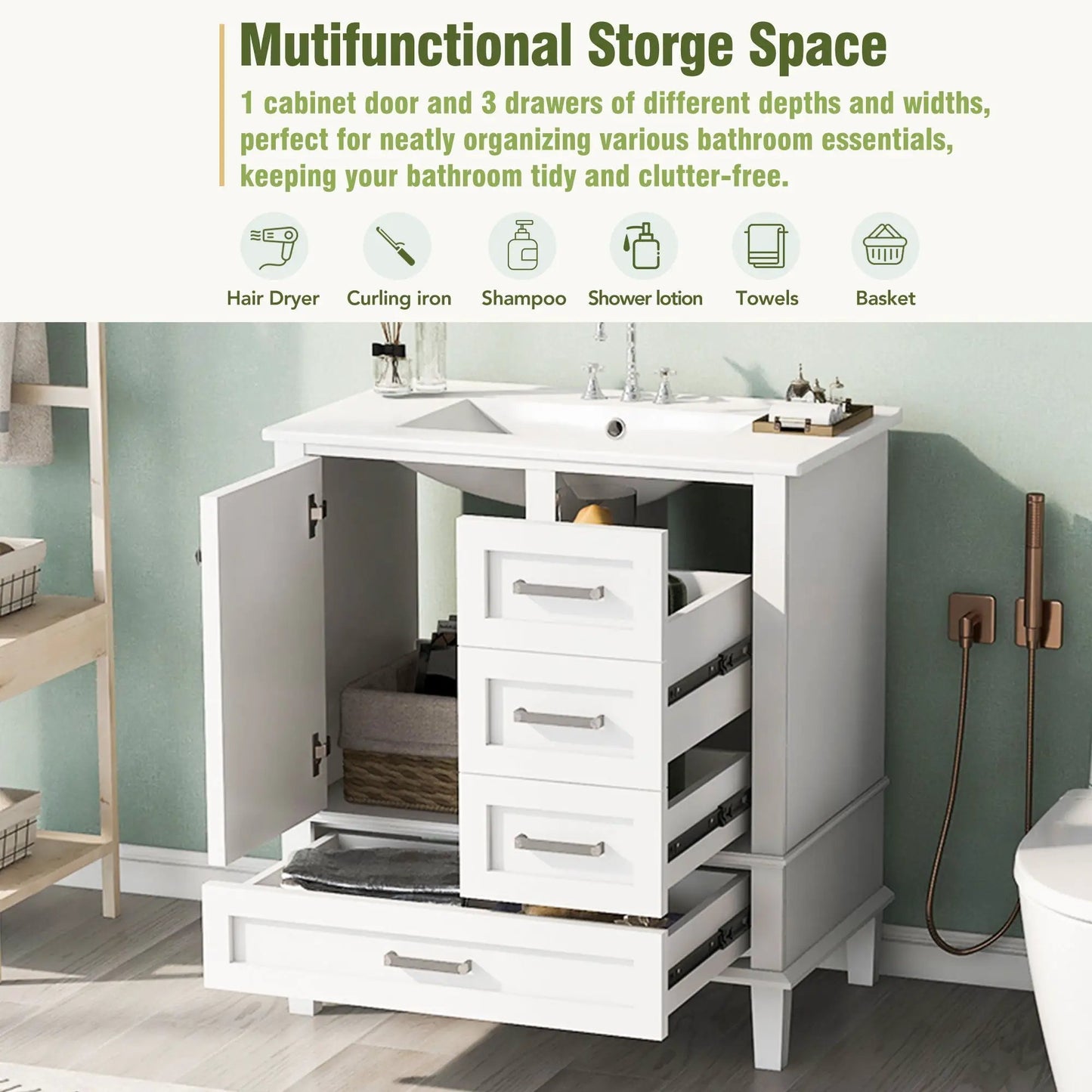Bathroom Vanity With Sink Solid Wood Cabinet
