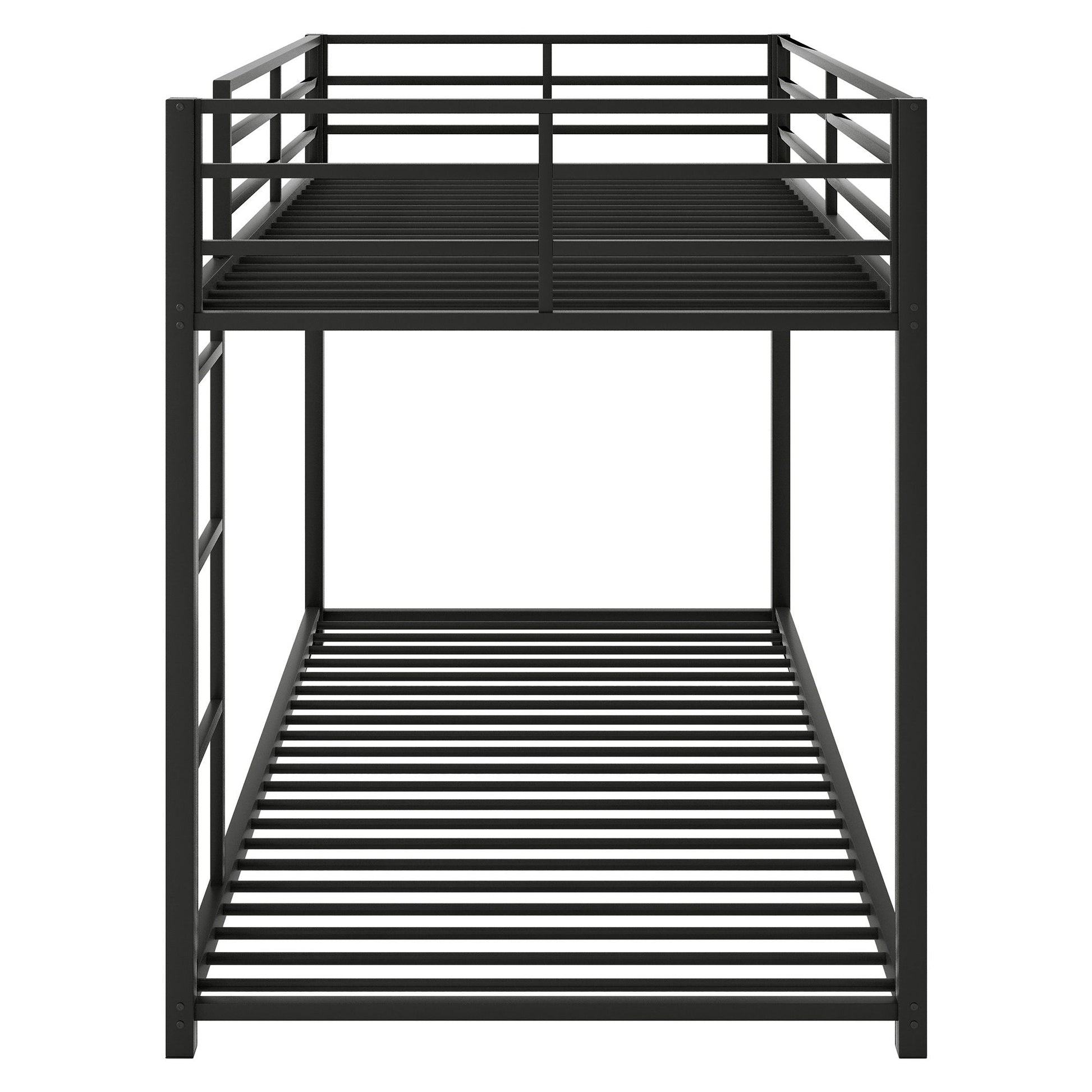 Metal bunk bed frame black, low-profile two-tier with ladder and slatted rails on Tampa Home & Garden Store