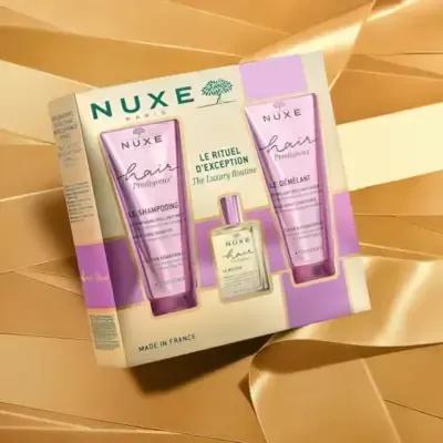 NUXE hair care gift set in purple packaging with four items for shine and manageability on Tampa Home & Garden Store