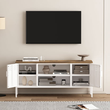 Storage Cabinet TV Stand with Steel Frame, white finish, dual cabinets on Tampa Home & Garden Store