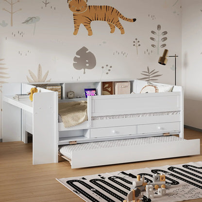 White twin daybed with drawers and trundle and built in study desk on Tampa Home & Garden Store