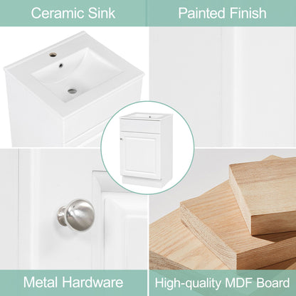 Bathroom vanity with ceramic sink and adjustable shelf, white MDF cabinet HouseOfZazla on Tampa Home & Garden Store