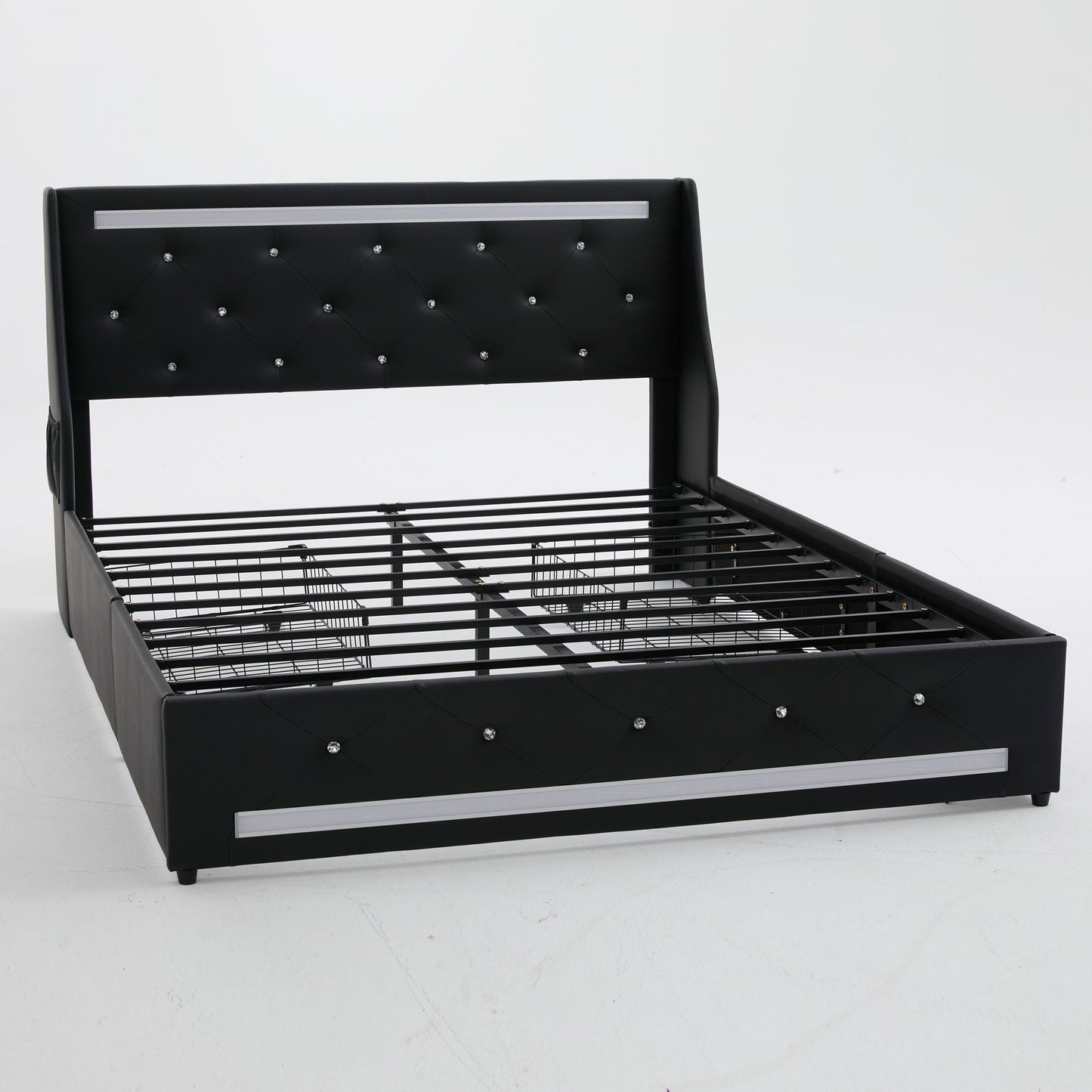 Wingback Upholstered Bed Frame Led and Usb