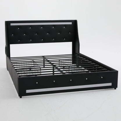 Wingback Upholstered Bed Frame Led and Usb