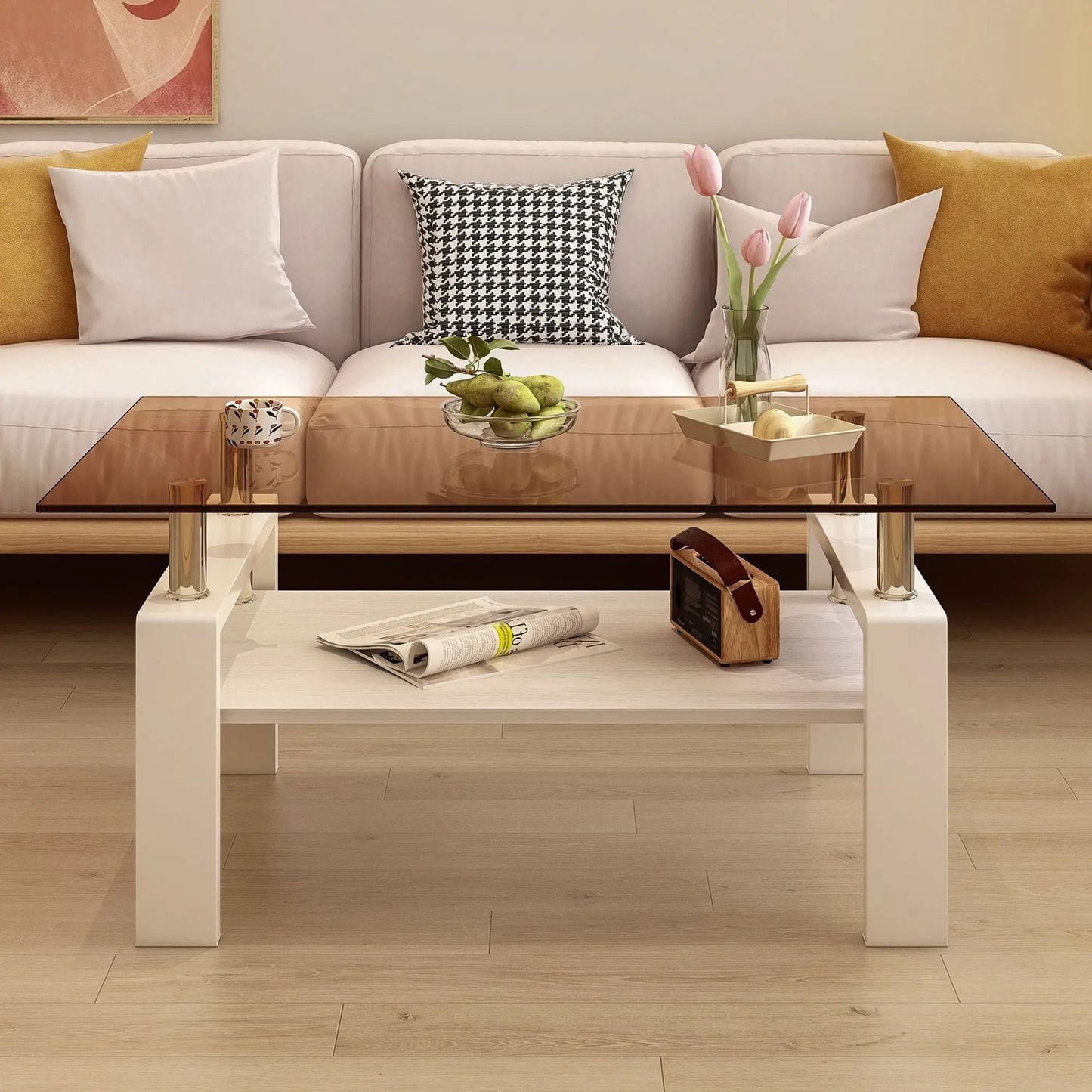 Rectangular Coffee Table With Tempered Glass Top