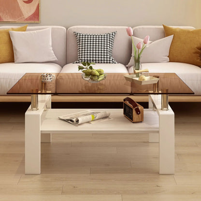 Rectangular Coffee Table With Tempered Glass Top