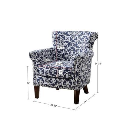 Brooke tight-back club chair in navy and white damask fabric by Unique Piece Furniture on Tampa Home & Garden Store