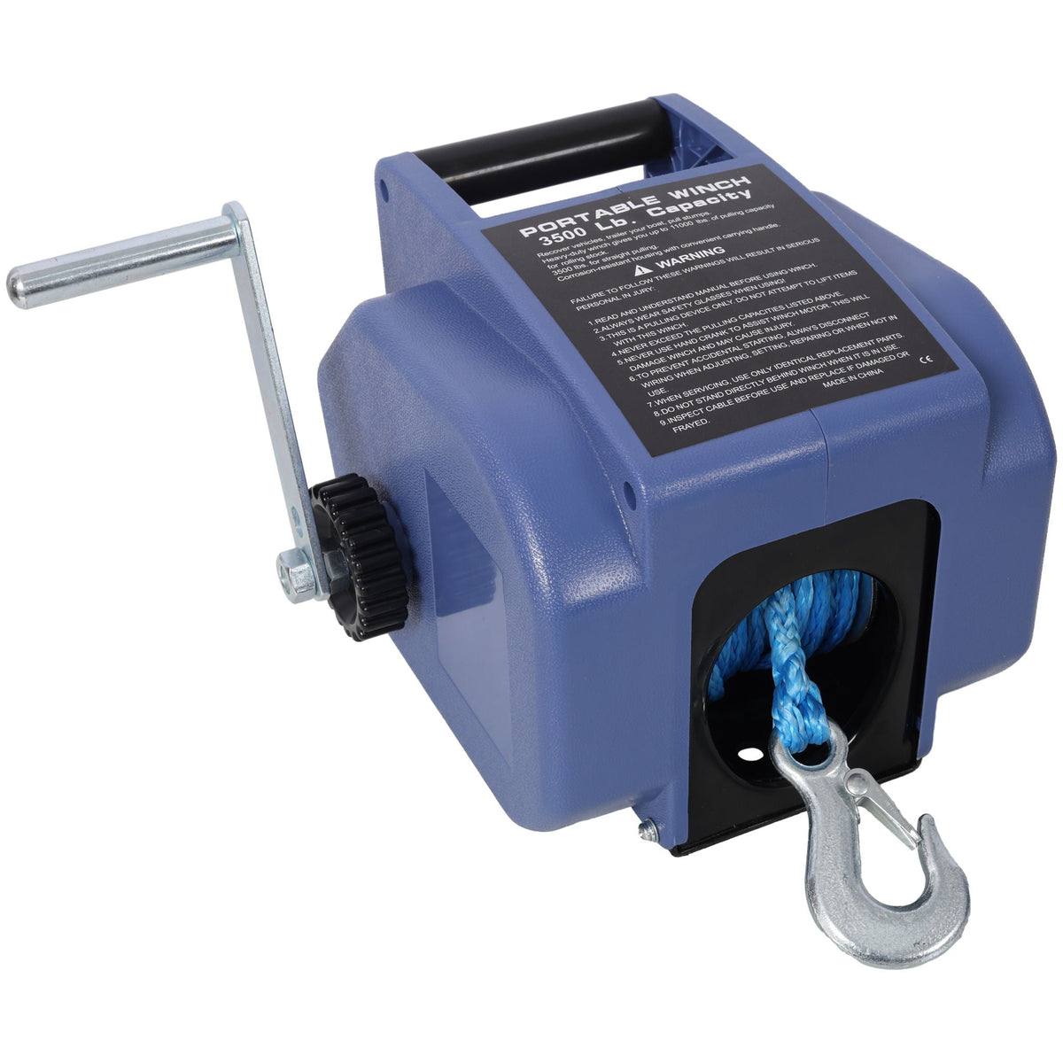 Blue reversible 12V electric trailer winch with synthetic rope and metal hook by HouseOfZazla on Tampa Home & Garden Store