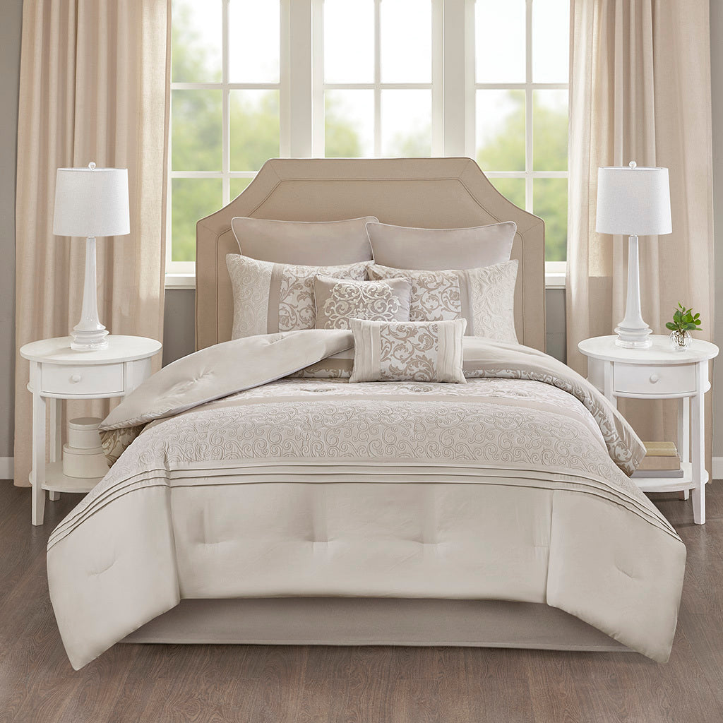 Embroidered and 8 Piece King Comforter Set