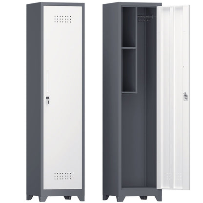 Broom storage cabinet narrow slim with hooks and shelves in dark grey by HouseOfZazla on Tampa Home & Garden Store