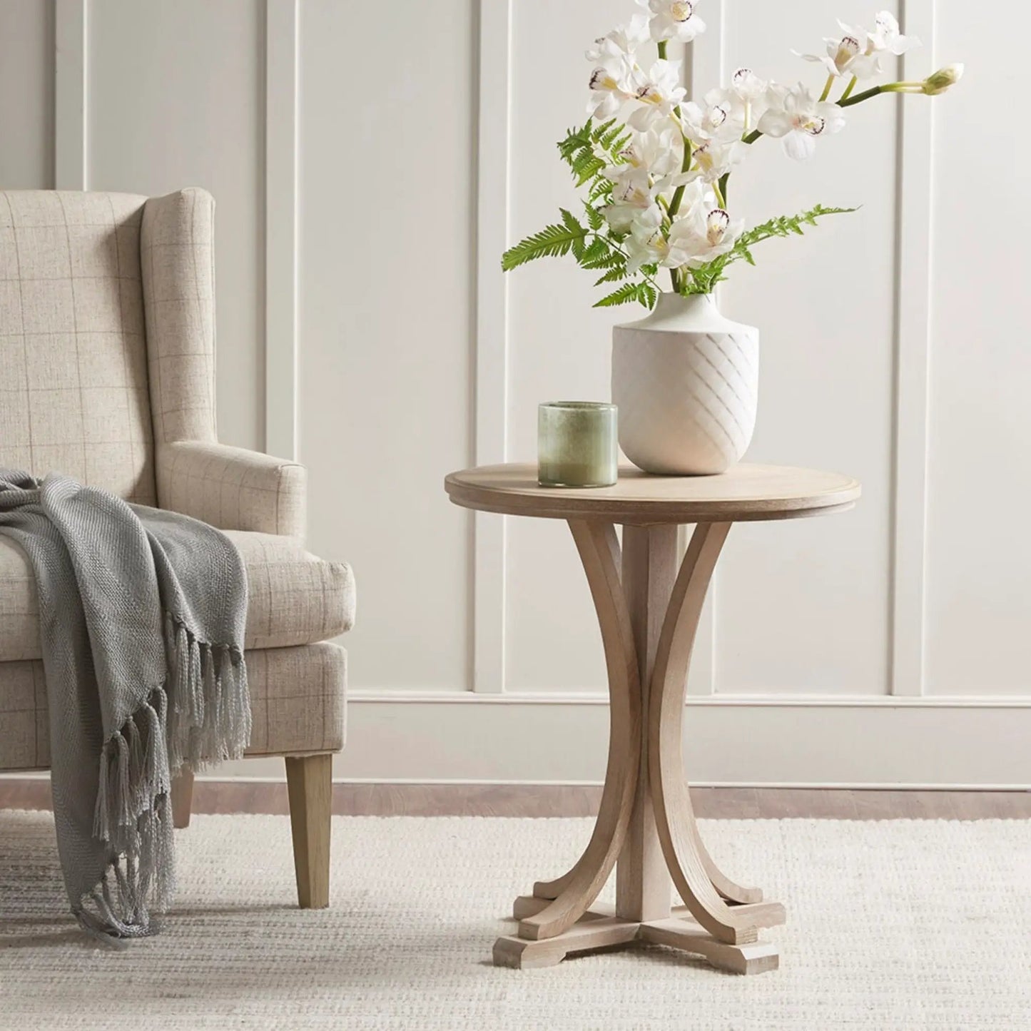Round Rustic Accent Table with Ash Veneer Natural