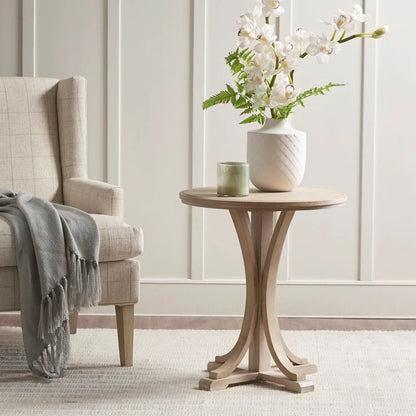 Round Rustic Accent Table with Ash Veneer Natural