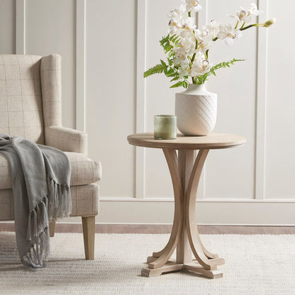 Round accent table with ash veneer top and natural solid wood legs by HouseOfZazla on Tampa Home & Garden Store