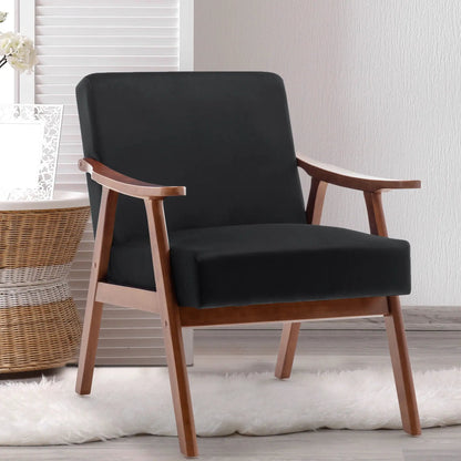 Mid Century Accent Chair with solid wood frame and thick back, black upholstery by Unique Piece on Tampa Home & Garden Store