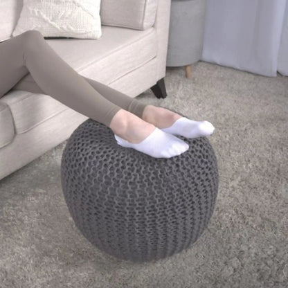 Bordeaux knitted cotton round pouf ottoman in charcoal by HouseOfZazla on Tampa Home & Garden Store