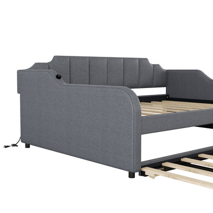 Full size upholstered gray daybed with trundle and USB charging by HouseOfZazla on Tampa Home & Garden Store