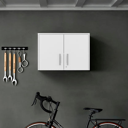 Danbury storage cabinet wall unit by HouseOfZazla, white with dual doors and silver handles on Tampa Home & Garden Store