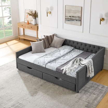 Upholstered Tufted Daybed with Storage Drawers