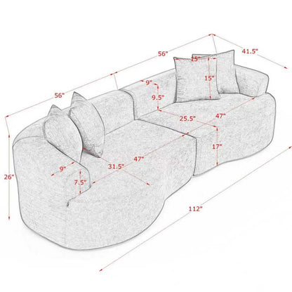 4 Seater Curved Cloud Sectional Sofa by Unique Piece Furniture, gray fabric, stationary sofa on Tampa Home & Garden Store